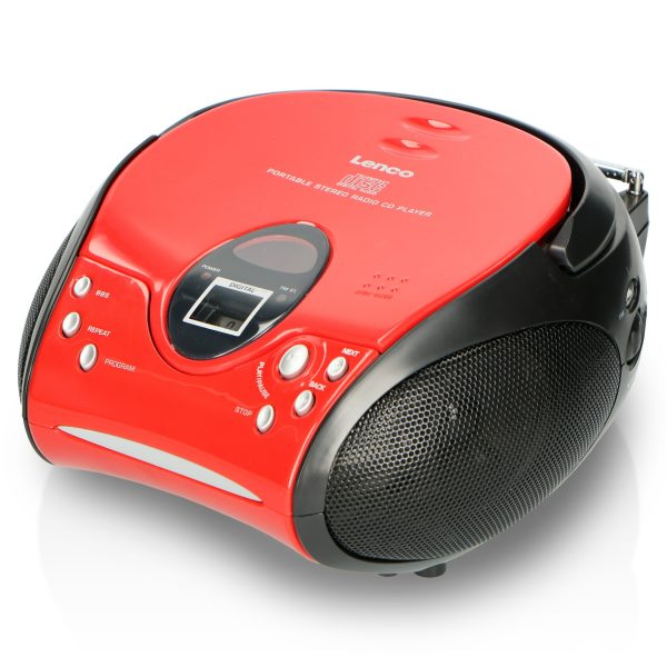 Lenco SCD-24 Red/Black - Tragbares FM-Radio mit CD-Player - Kopfhöreranschluß - Rot/Schwarz