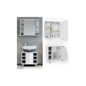 VICCO Badmöbel Set FYNN 2 Teile Weiß Hochglanz - Badezimmer Spiegel Badunterschrank Bad Badschrank