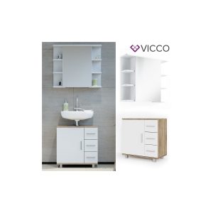 VICCO Badmöbel Set ILIAS Weiß Eiche Bad Spiegel Kommode Unterschrank Badschrank