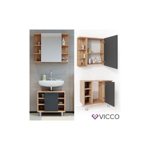 VICCO Badmöbel Set FYNN Eiche Anthrazit Spiegelschrank Waschtischunterschrank