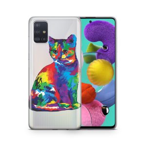 Schutzhülle für Samsung Galaxy A03S Motiv Handy Hülle Silikon Tasche Case Cover... Bunte Katze