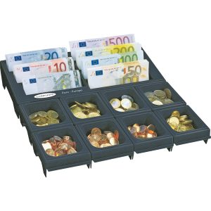 Rottner Cash Notes Geldzählbrett mit 7 Geldschein- und 8 Münzfächern schwarz