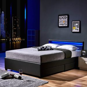 Home Deluxe LED Bett Nube mit Schubladen 180x200 Dunkelgrau