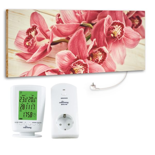 Marmony 800W Infrarot-Heizung Motiv "Pink Orchidee" mit Thermostat MTC-40