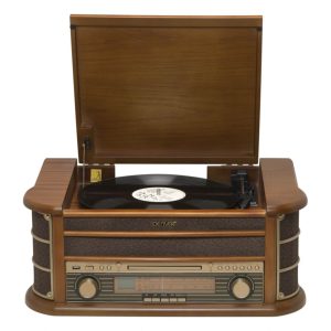 Denver MCR-50MK2 Retro Plattenspieler aus Holz mit Radio CD Kassette USB MP3