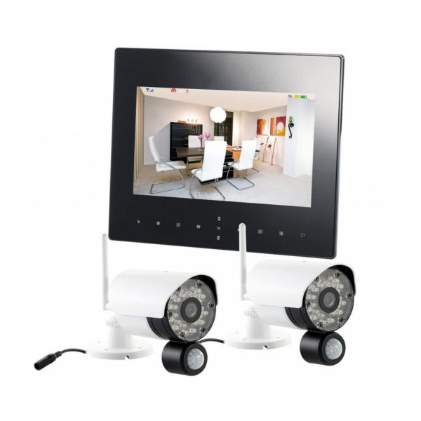 VisorTech DSC-720.mc Funk Überwachungs-Set mit 2 schwarz-weißen HD-IP-Kameras + Monitor