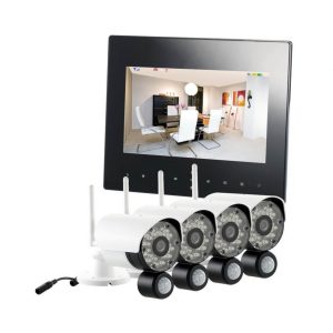 VisorTech DSC-720.mc Funk Überwachungs-Set mit 4 schwarz-weißen HD-IP-Kameras + Monitor