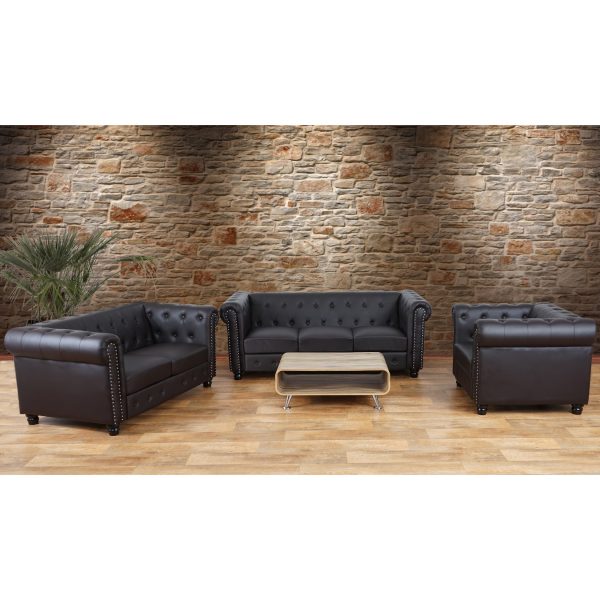 Luxus 3-2-1 Sofagarnitur Couchgarnitur Loungesofa Chesterfield Edinburgh Kunstleder ~ runde Füße