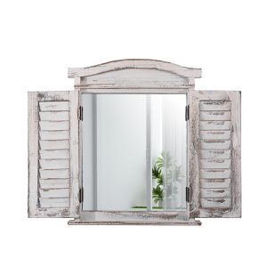 Wandspiegel Spiegelfenster mit Fensterläden 53x42x5cm ~ weiß shabby
