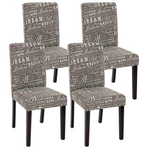 4x Esszimmerstuhl Stuhl Küchenstuhl Littau ~ Textil mit Schriftzug