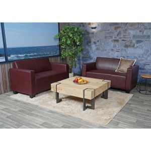 Sofa-Garnitur Couch-Garnitur 2x 2er Sofa Moncalieri Kunstleder ~ rot-braun