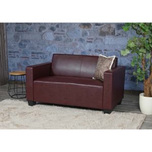 2er Sofa Couch Moncalieri Loungesofa Kunstleder ~ rot-braun