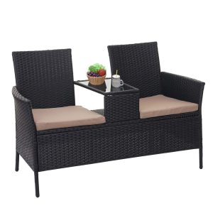 Poly-Rattan Sitzbank mit Tisch MCW-E24