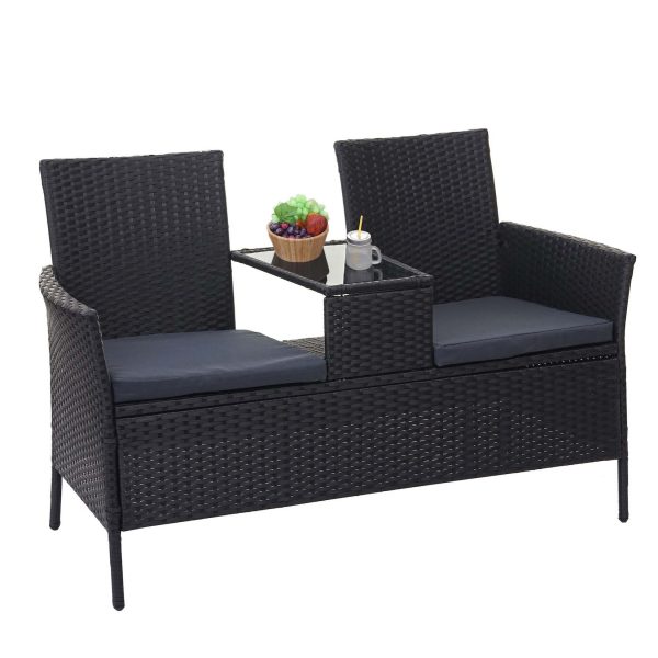 Poly-Rattan Sitzbank mit Tisch MCW-E24