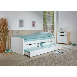 Inter Link Funktionsbett Rieka 90 x 200 cm in Weiss mit 2 Liegeflächen und 3 Schubladen