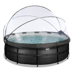 EXIT Black Leather Optic Pool ø427x122cm mit Abdeckung und Sandfilterpumpe + Poolleiter- schwarz