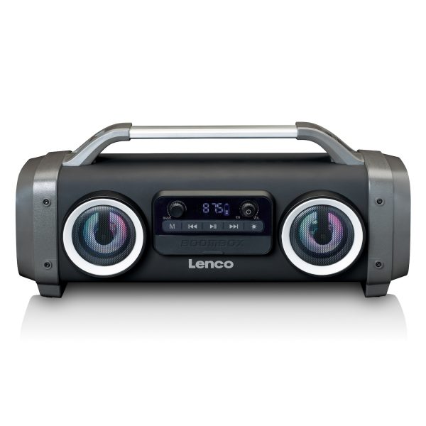 Lenco SPR-100BK - Spritzwasserfester Bluetooth-Lautsprecher UKW Radio USB und SD mit Lichteffekten - Schwarz