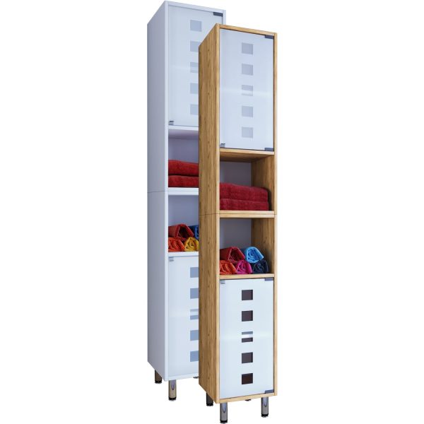 VCM Badschrank Hochschrank Badregal Badmöbel Glastür Schrank Möbel  "Darola" 180 x 30 x 30 cm Weiß