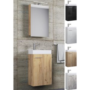 VCM 3.-tlg. Waschplatz Waschbecken Schrank + Spiegelschrank WC Gäste Toilette Badmöbel klein schmal "Slito Spiegelschrank"