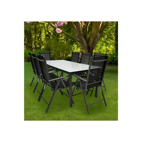 VCM Alu Sitzgruppe 190x80 Mattglas Gartenmöbel Gartengarnitur Tisch Stuhl Essgruppe Gartenset