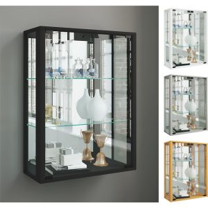 VCM Wandvitrine Sammelvitrine Glasvitrine Wand Vitrine Regal Schrank Glas Hängevitrine "Udina Spiegel"