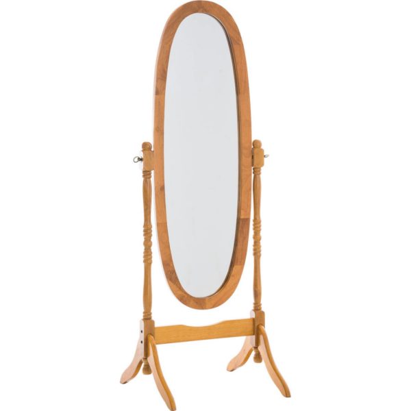 CLP Holz-Standspiegel Cora I Ovaler freistehender Spiegel im Landhausstil I Neigbarer Ganzkörperspiegel mit Holzgestell I Größe 150 x 60 cm... eiche