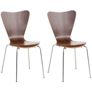 CLP 2x Konferenzstuhl CALISTO mit Holzsitz und stabilem Metallgestell I 2x platzsparender Stuhl mit einer Sitzhöhe von: 45 cm... walnuss