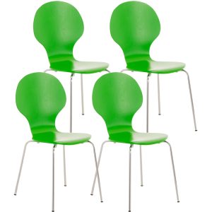 CLP 4x Stapelstuhl DIEGO l Ergonomisch geformter Konferenzstuhl mit Holzsitz und Metallgestell I Stapelbarer Stuhl mit pflegeleichter Sitzfläche... grün