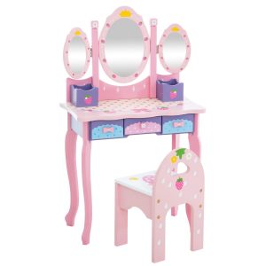 CLP Kinder Schminktisch Emilia I Frisiertisch mit Hocker I Schminkkommode mit Spiegel... pink