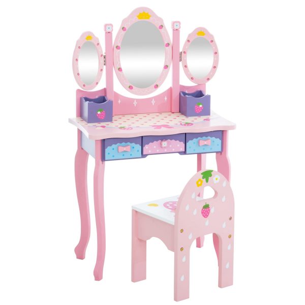 CLP Kinder Schminktisch Emilia I Frisiertisch mit Hocker I Schminkkommode mit Spiegel... pink