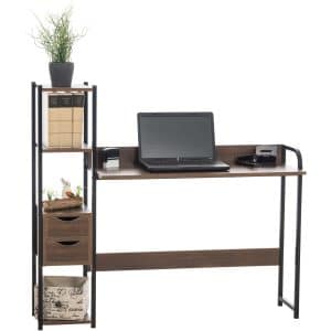 CLP Schreibtisch Widnes I Bürotisch Mit Regal Und Stauraum I Computertisch Mit Schubladen I Laptoptisch Im Industrial Look... walnuss/schwarz