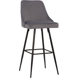 CLP Barhocker Portree Mit Samtbezug I Thekenhocker Mit Metallgestell Und Fußstütze I Barstuhl Mit Lehne... grau