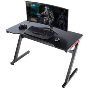 CLP Gaming-Tisch Lewiston I Schreibtisch Mit LED-Beleuchtung I Carbon-Optik... schwarz