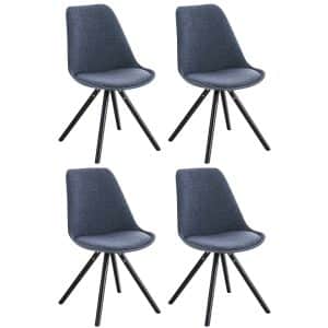 CLP 4er Set Stühle Pegleg Stoff Rund I Gepolsterte Schalensitze Mit Stoffbezug I Runde Holzbeine... blau