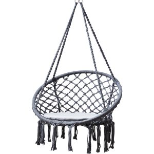 Grasekamp Hängesessel zum Aufhängen mit rundem  Sitzkissen Grau Belastbarkeit max. 100  kg Schwebesessel