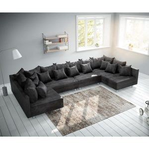 Couch Clovis XL Anthrazit Antik Optik Wohnlandschaft Modulsofa