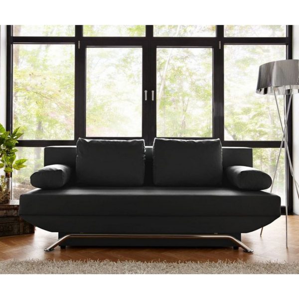 Bettsofa Cady Schwarz 200x90 Schlaffunktion und Bettkasten Schlafsofa