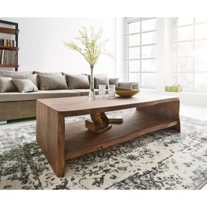 Wohnzimmertisch Live-Edge Akazie Braun 130x60 cm Baumkante Baumtisch