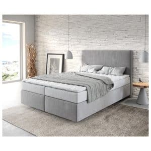 Boxspringbett Dream-Well Mikrofaser Grau 140x200 cm mit Matratze und Topper