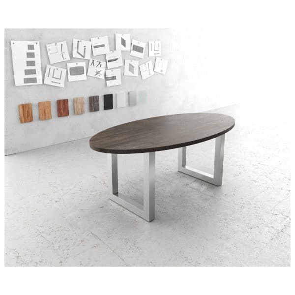 Esszimmertisch Edge Oval Mango Braun 200x100cm Edelstahl Breit