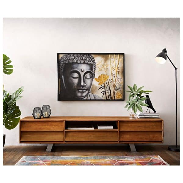 Gemälde Buddha Mehrfarbig 100x70 cm Ölfarbe auf Holz