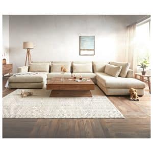 Sofa Isla Chenille Beige 430 x 225 cm Longchair rechts Wohnlandschaft