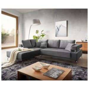 Sofa Bria Samt Grau 270x220 cm Ottomane links inkl. elektrischer Sitztiefenverstellung