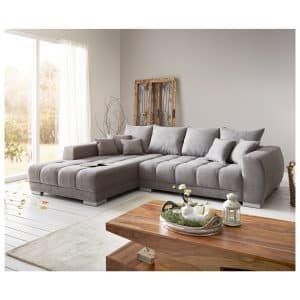 Sofa Josea Mikrofaser Steingrau 300x220 cm Recamiere links Wohnlandschaft