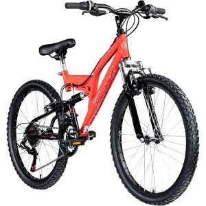 Galano FS180 24 Zoll MTB Jugendfahrrad ab 8 Jahre 130 - 145 cm Mountainbike Fully Fahrrad 18 Gänge V Brakes Mädchen Jungen... rot