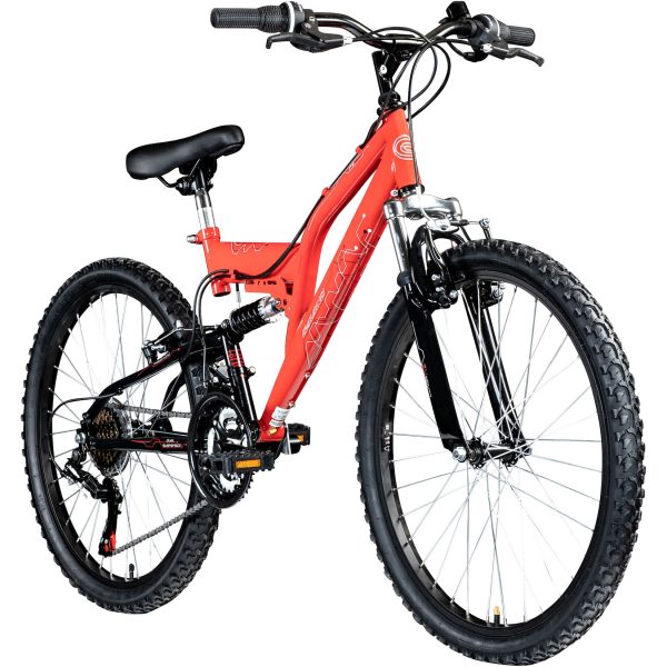 Galano FS180 24 Zoll MTB Jugendfahrrad ab 8 Jahre 130 - 145 cm Mountainbike Fully Fahrrad 18 Gänge V Brakes Mädchen Jungen... rot
