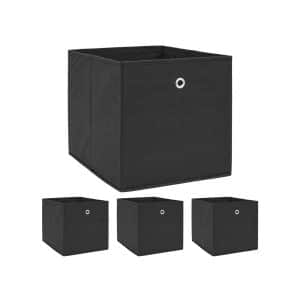 4er Set Aufbewahrungsbox für Kallax Regal 33x38x33 mit Öse Faltbox Schwarz