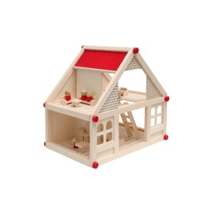 2-stöckiges Puppenhaus mit passenden Möbeln   Puppenstube aus Naturholz   Leicht aufzubauen   Spielh