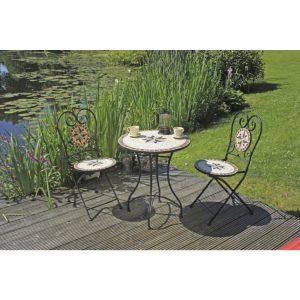 3tlg. Balkon Set Mosaik Garten Terrasse Metall Stuhl Tisch Beistelltisch Stühle