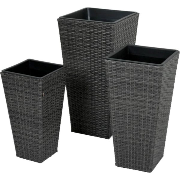 3er Set Rattan Pflanzschale Blumentopf Pflanzschale Übertopf Kübel Blumenkübel